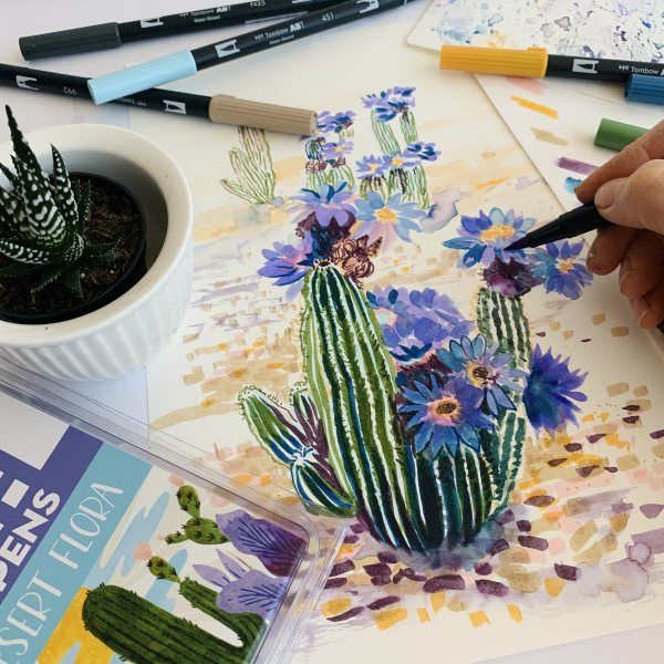 Tombow Dual Brush Pen Illustration - Desert Flora